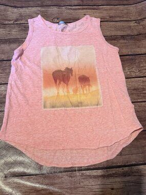 Girl’s Xhilaration Pink Sunset Horse Tank Top Medium 7/8
